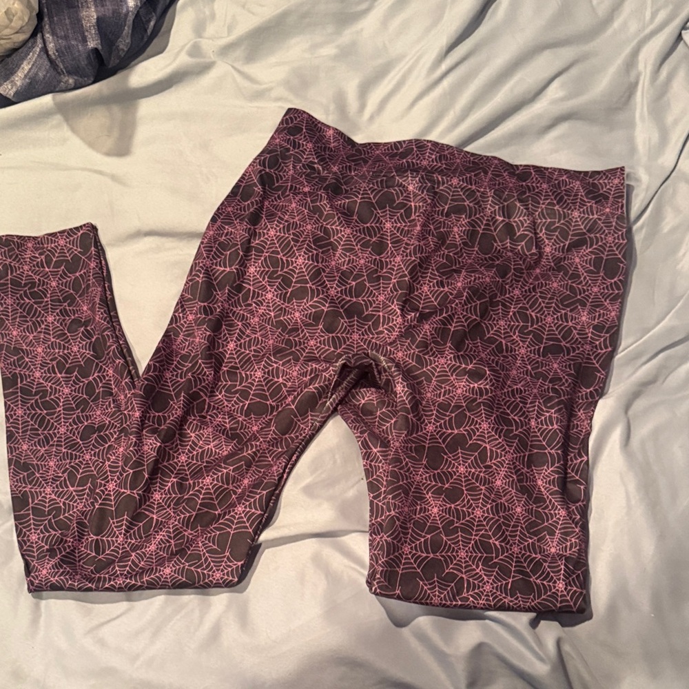 Pink and Black Spider Web Leggings Size L/XL